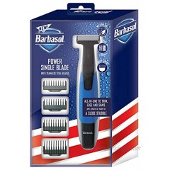 Barbasol Rechargeable Electric Wet and Dry Single Blade Shaver with Stainless Steel Blades and 4 Guide Combs
