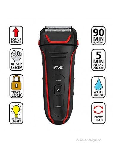 Wahl Clean & Close Electric Shaver Rechargeable Wet Dry Waterproof Electric Razor for Cordless Men's Grooming & Beard Trimming Lithium Ion with long Run Time & Quick Charge – Model 7064