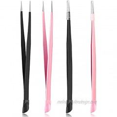 4 Pieces Straight Nail Tweezers Probe Tips Metal Tweezers with Silicone Pressing Head for Nail 3D Water Stickers Picking Gems Rhinestones Acrylic Gel Stickers Eyelash Extensions Nail Tools