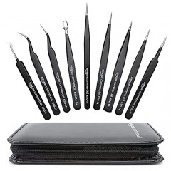Commercial 9-Piece Stainless Steel Tweezer Set Anti-Static ESD Tweezers with Non Magnetic Tips