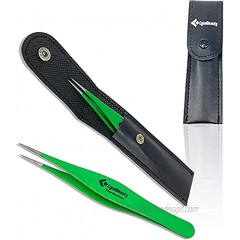 Cynamed Surgical Tweezers for Ingrown Hair Precision Sharp Needle Nose Pointed Tweezers for Splinters Ticks & Glass Removal Best for Eyebrow Hair Facial Hair Removal GREEN
