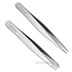 FIXBODY Stainless Steel Eyebrows Plucking Tweezers Precision Slant and Pointed Eyebrows Tweezer Set for Ingrown Hair Silver