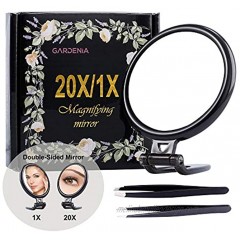 Magnifying Mirror 20X with Stand Handheld Mirror with Handle Portable Hand Mirror with Magnification 4 Inch Foldable Double sided Round Black