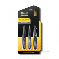 Man Made: Set of 3 Precision Tweezers For Beards Mustache and Eyebrows Tweezers Pointed Tip Slanted Tip and Flat Tip Become a Better Man Yellow