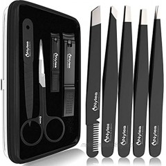 Nylea Tweezers Set and Nail Clippers for Men and Women Stainless Steel for Eyebrows Tweezer Kit for Ingrown Hair Best Precision Slant Tip Facial Hair and Eyelashes 9pcs