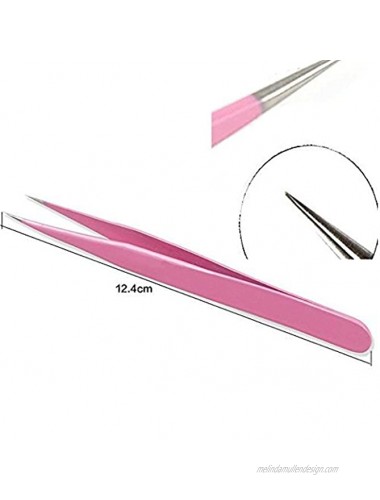 Onwon 2 Pcs Pink Stainless Steel Tweezers for Eyelash Extensions Straight and Curved Tip Tweezers Nippers False Lash Application Tools