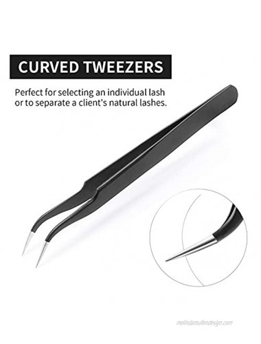 Professional Tweezers for Eyelash Extension Straight and Curved Pointed Tweezers Stainless Steel Precision Tweezers set 2 Pcs Black