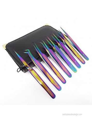 Set of 8 pcs High Precision Multi Rainbow Color Stainless Steel 3D 5D 6D Volume False Eyelash Extension Tweezers