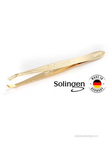 Solingen Tweezers for Eyebrows | Slanted Tip | Professional Stainless Steel |Slanted Tip Tweezers | Best Shaped for Eyebrows Extensions Chin Cheek Face Facial Hair | Made in Germany Gold