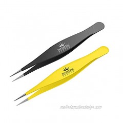 Surgical Tweezers for Ingrown Hair Precision Sharp Needle Nose Pointed Tweezers for Splinters Ticks & Glass Removal Best for Eyebrow Hair Facial Hair 2 pack pointed black and yellow