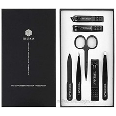 TIFURMAN Nail clippers set & Tweezers set for men &women,Stainless Steel Fingernails & Toenails Clippers & Nail File Sharp Nail Cutter Scissors with Box,Best Gift for friend and family,Set of 7Black