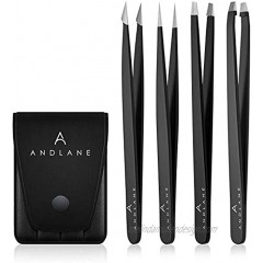 Tweezers Set Andlane 4 Pack Stainless Steel Precision Tweezers for Eyebrows Facial Hair Ingrown Hair Splinters and More Slant Pointed Flat and Point Slant with Case