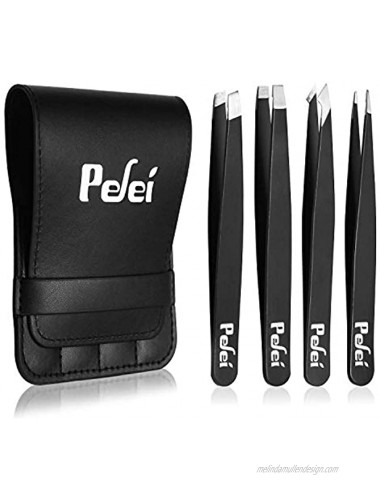 Tweezers Set Professional Stainless Steel Tweezers for Eyebrows Great Precision for Facial Hair Splinter and Ingrown Hair Removal Black