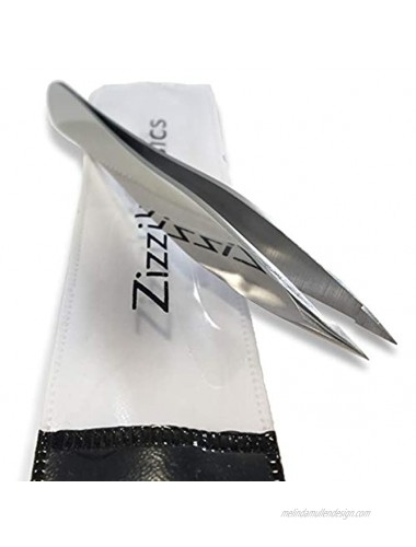 Zizzili Basics Elite Series Pointed Tweezers Sharp Precision Tips + Surgical Grade Stainless Steel Tweezer for Professional Eyebrow and Facial Hair Removal