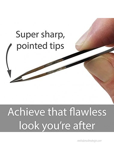 Zizzili Basics Elite Series Pointed Tweezers Sharp Precision Tips + Surgical Grade Stainless Steel Tweezer for Professional Eyebrow and Facial Hair Removal