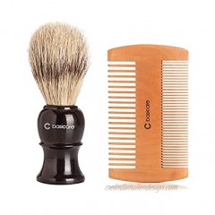 Basicare Men Essentials Duo Wooden Pocket Comb & Shaving Brush with natural bristles