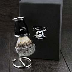 Men's Badger Looking Sliver Tip Shaving Brush with Black&Metal Colour Base & A Brush Stand Made with Stainless Steel