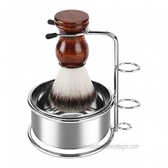Men's Synthetic Shaving Brush with Chrome Shaving Brush Stand Holder for Razor + Stainless Steel Shaving Soap Bowl