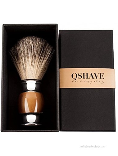 QSHAVE 100% Best Original Pure Badger Hair Shaving Brush Handmade. Faux Agate Handle. Perfect for Wet Shave Safety Razor Double Edge Razor