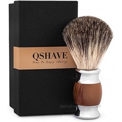 QSHAVE 100% Best Original Pure Badger Hair Shaving Brush Handmade. Faux Agate Handle. Perfect for Wet Shave Safety Razor Double Edge Razor
