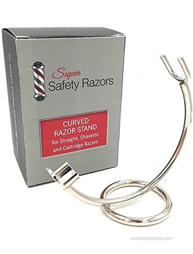 Curved Chrome Razor Stand for Straight Shavette & Cartridge Razors for All Razors with Handle Lengths of 100 mm or More