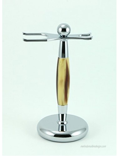 G.B.S Chrome Dual Stand for Shaving Brush and Razor 6 Horn Accents- A Great Stand to Shaving Brush & Razor 1 Opening for Brush & .5 Opening for Razor Professional Barber Choice-