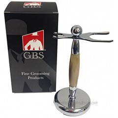 G.B.S Chrome Dual Stand for Shaving Brush and Razor 6" Horn Accents- A Great Stand to Shaving Brush & Razor 1" Opening for Brush & .5" Opening for Razor Professional Barber Choice-