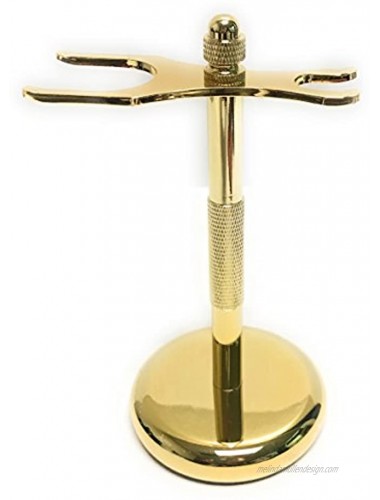 G.B.S Gold Polished Finished Shaving Brush & Razor Stand- Ensures Proper Storage Including Badger and Synthetic Brushes and All Razors Safety Straight Attractive Base Stability Modern High End Look