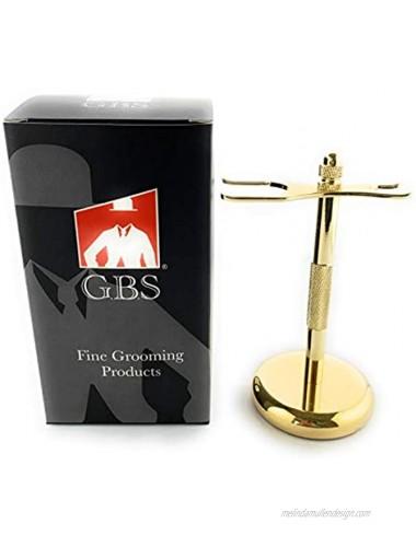 G.B.S Gold Polished Finished Shaving Brush & Razor Stand- Ensures Proper Storage Including Badger and Synthetic Brushes and All Razors Safety Straight Attractive Base Stability Modern High End Look