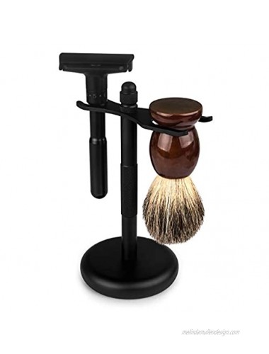 QShave Deluxe Chrome Razor and Brush Stand Holder Fit All Your Shaving Accessories Black