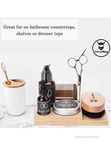 Striking Viking Beard Care Caddy Men's Bathroom Organizer Beard Holder for Vanity Top Neatly Stores Your Beard Oil Balm Wash Comb Brush & Scissors Bamboo Caddy Only