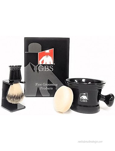 G.B.S Men's Grooming Set with Classic Shaving Soap Mug with Knob Handle Synthetic Animal-Free 5th generation Wet Shaving Brush + Stand and 97% All Natural Shaving Soap for Men