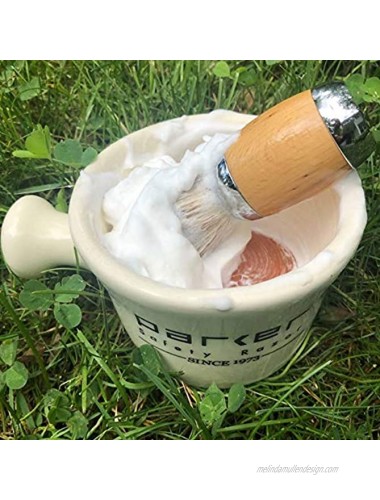 Parker Safety Razor Deluxe Stoneware Apothecary Shaving Mug – for use with up to 3” Shave Soaps and Lathering Shave Creams – Handmade in The USA Ivory