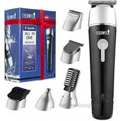 CEENWES Updated Version 5 in 1 Waterproof Man’s Grooming Kit Hair Clippers Professional Beard Trimmer Dual Shaver Rechargeable Body Trimmer Nose Hair Trimmer Cordless Precision Trimmer
