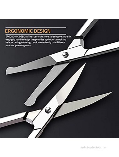 Curved and Rounded Facial Hair Scissors for Men Mustache Nose Hair & Beard Trimming Scissors Safety Use for Eyebrows Eyelashes and Ear Hair Professional Stainless Steel Silver