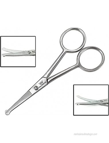 FocusWorld Facial Hair Scissors for Men Mustache Nose Hair & Beard Trimming Scissors Safety Use for Eyebrows Eyelashes and Ear Hair Professional Stainless Steel
