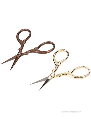 HEEPDD 2Pcs Vintage Crane Shaped Stainless Steel Scissors Beauty Makeup Trim for Men Curved Rounded Facial Hair Moustache Nose Hair Beard Trimming