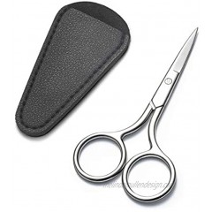 HITOPTY Small Facial Hair Scissors 3.5inch Stainless Steel Straight Tip Snips Beauty Grooming Kit for Eyebrows Beard Ear Nose Moustache Trimming with PU Case