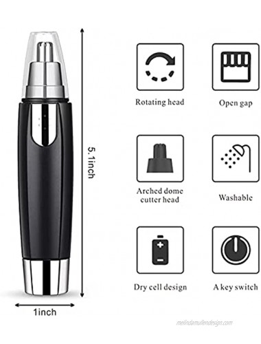 Nose Hair Trimmer for Safe Trimming of Nose Ear Hair and Eyebrows Without Plucking Battery Operated IPX7 Waterproof Double Blades Professional Painless Facial Hair Trimmer Black