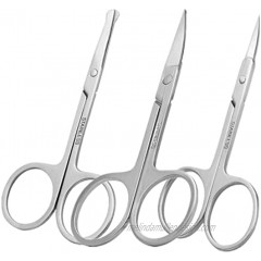 Universal curved and round facial hair scissors for men and women-beard nose and beard trimming scissors safe for eyebrows eyelashes and ear hairs 3pcs-silver pointed round pointed small