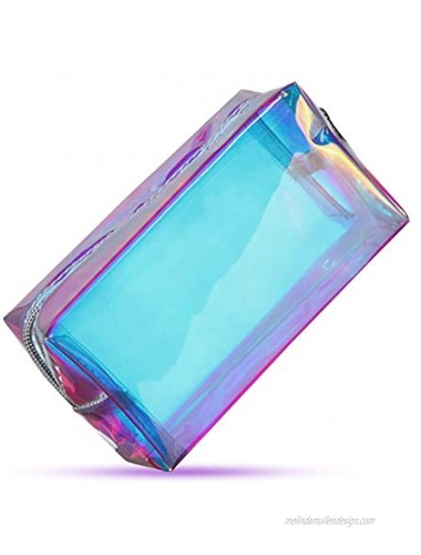 2 Pieces Holographic Makeup Bag Iridescent Cosmetic Pouch Waterproof Portable Handbag for Makeup Tools Organize