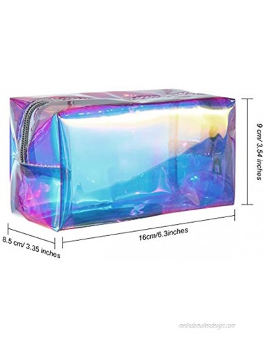 2 Pieces Holographic Makeup Bag Iridescent Cosmetic Pouch Waterproof Portable Handbag for Makeup Tools Organize
