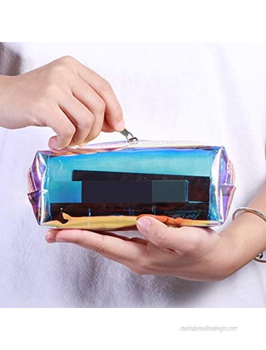 4 Pieces Holographic Makeup Bag Iridescent Cosmetic Pouch Cosmetic Bag Portable Waterproof Toiletries Bag for Women Girls