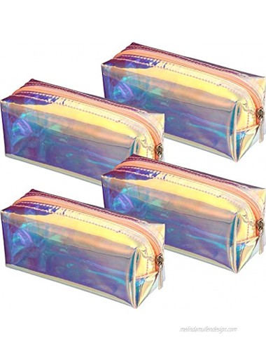 4 Pieces Holographic Makeup Bag Iridescent Cosmetic Pouch Cosmetic Bag Portable Waterproof Toiletries Bag for Women Girls