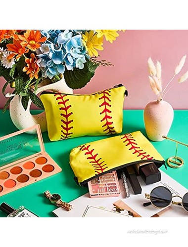 4 Pieces Softball Makeup Bags Softball Cosmetic Bags Softball Pouch Bag Baseball Travel Zipper Storage Case Portable Travel Toiletry Bag for Women Girls Team Player Mom Exercise Travel Yellow