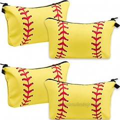 4 Pieces Softball Makeup Bags Softball Cosmetic Bags Softball Pouch Bag Baseball Travel Zipper Storage Case Portable Travel Toiletry Bag for Women Girls Team Player Mom Exercise Travel Yellow