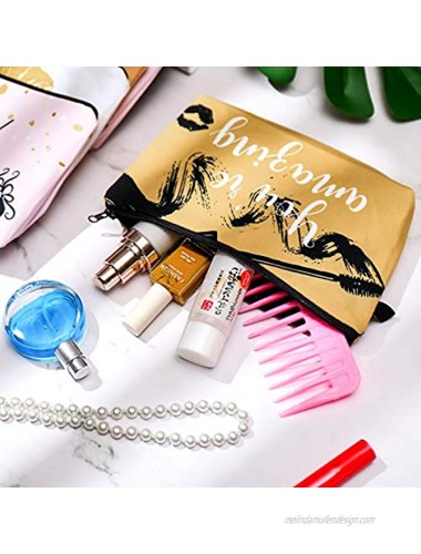 6 Pieces Makeup Bags Sloth Cosmetic Pouch Portable Zipper Toiletry Bag Sloth Printed Travel Pencil Bags for Women Golden Design