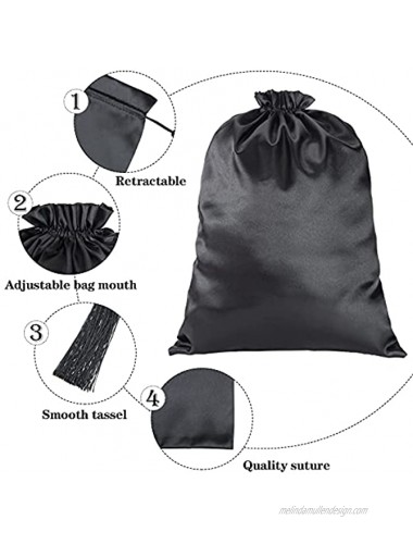 6 Pieces Satin Wig Bags Soft Silky Pouches with Drawstring Tassel Packaging Hair Extensions Bundles Wigs Bags Hair Tools Storage Bags for Home and Salon Use Solid Black Series