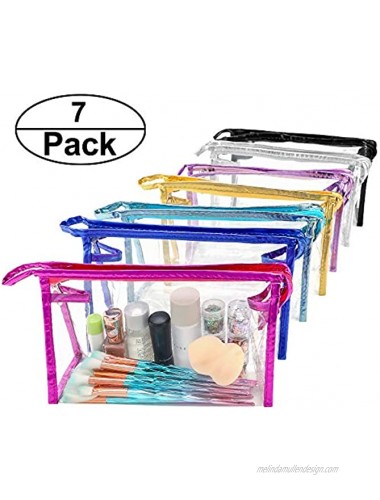 7 Packs Transparent Waterproof Cosmetic Bag With Zipper QKURT Portable PVC Clear Cosmetic Makeup Bag Pouch for Vacation Travel Bathroom| Fashion Practical Transparent Toiletry Bags