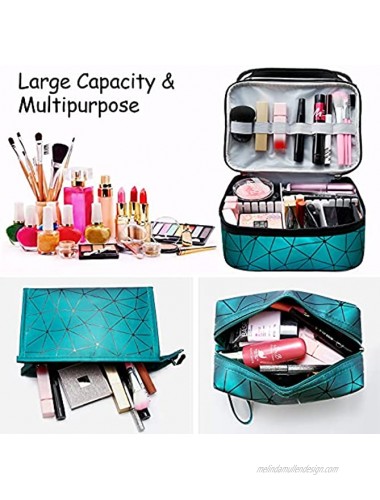 Aynaxcol Makeup Bags Set 3 Pcs Portable Travel Cosmetic Bag Organizer Pouch Waterproof Large Capacity Make Up Purse Toiletry Storage Bags Gift with Adjustable Dividers for Women & Girls Green
